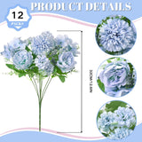 Blue Artificial Flowers, 12Pcs Fake Peony Silk Peonies For Decoration Blue Faux Flower Arrangements For Spring Office Home Decor Wedding Party (Light Blue)