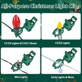 C7 C9 Christmas Light Spring Clips, 100Pcs Universal Heavy Duty Quick Christmas Light Clips, Fit E12/E17 Base, Holiday Mini Rope Lights, Perfect For Gutter Shingle Metal Roof Fence Railing Trees
