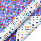 Birthday Wrapping Paper Roll, Happy Birthday Lettering, Stars, & Colorful Dots In Purple, 17 Inches X 32.8 Feet (46.45 Sq.Ft.)