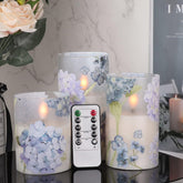 Hydrangea Glass Flameless Candles With Remote Timer Battery Operated Led Flickering Pillar Candles Real Wax Spring Dinner Christmas Holiday Decor D3 X H4, 5", 6"