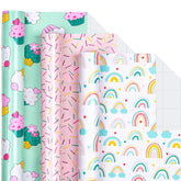 Mini Wrapping Paper Roll - Mini Roll - Cupcake/Rainbow/Colorful Stripe For Birthday, Party, Holiday, Baby Shower - 17 X 120 Inches - 3 Rolls (42.5 Sq.Ft.Ttl.)