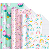 Mini Wrapping Paper Roll - Mini Roll - Cupcake/Rainbow/Colorful Stripe For Birthday, Party, Holiday, Baby Shower - 17 X 120 Inches - 3 Rolls (42.5 Sq.Ft.Ttl.)