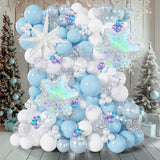 140Pcs Winter Wonderland Balloon Arch Kit - Blue, White,Silver Gold Snowflake Balloons For Snowman Party, Princess,Boy Winter Wonderland Baby Shower Birthday Decorations,Blue Christmas Decor