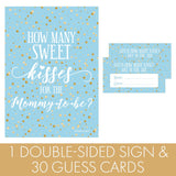 How Many Kisses Baby Shower Game - Blue And Gold It'S A Boy Baby Shower (Sign With Cards)