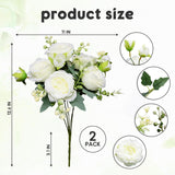2 Pack Artificial Flowers Bouquet, 10 Pcs Austin Roses Silk Flowers Heads, Fake Peonies Flower For Home Decor Table Centerpieces Wedding Bridal Bouquet Mother'S Day Valentine'S Day, White