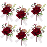 Red Boutonniere For Men,Set Of 6,Groom Boutonniere For Wedding,Anniversary,Homecoming,Formal Dinner Party,Wedding Decor,Artificial Red Rose