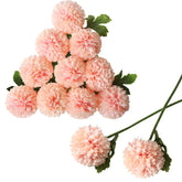 12Pcs Artificial Flowers Chrysanthemum Ball, Silk Floral Arrangement Fake Flowers Bouquet Long Stem Hydrangea For Home Office Coffee House Parties And Wedding Decor (Pink)