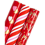 Valentine'S Day Wrapping Paper Roll - 3 Rolls - 17 Inch X 120 Inch Per Roll - Red And Pink Sweet Heart Design For Multiple Occasions