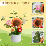 Crochet Flowers Artificial Sunflower Baby'S Breath Knitted Eternal Potted Plants,Handmade Crocheted Puff Flowers Potted,Happy Birthday Crochet Flower Gifts For Women Father'S Day Birthday Christmas