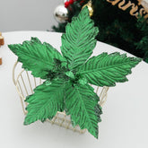 12 Pcs Glitter Green Christmas Flower For Party 10.23Inch Artificial Christmas Poinsettia Flowers With Stems Christmas Tree Green Flower Ornaments For Xmas Tree Wreath Floral Holidaydecorations