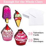 Valentines Cards For Kids Classroom 28 Pack - Cupcake & Ice Cream Sweet Valentines Day Cards With Envelopes For School Party, Gift Exchange | Cute, Funny Cards For Boys And Girls
