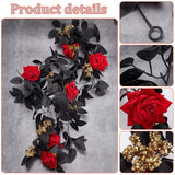 5.7Ft Artificial Black Rose Vine, Red Flower Vine Garland Floral Wall Hanging Ornaments Garland With Golden Berries Black Leaves For Table Centerpiece Room Mirror Halloween Decor