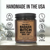 You’Re A Badass - - Scented Candle Gift For Women, Vanilla Sandalwood Scent, 9 Oz Amber Jar, 50+ Hr Burn, Best Friend Birthday Gifts For Women, Anniversary, Friendship, Motivation