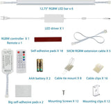 Under Cabinet LED Lights Kit RGB Color Changing 5000K White Dimmable 6 Linkable Light Strips with Remote