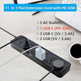 30W PD USB C Power Strip 5 Universal Outlets 6 USB Ports 6 Ft Cord 3000W