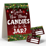 Christmas Party Games - How Many Candies Are In The Jar, 1 Standing Sign + 50 Cards, Christmas Party Ideas, How Many Kisses Game, Christmas Party Games For Kids / Cm008