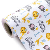 1St Birthday Wrapping Paper - Mini Roll - 17 Inch X 9.8 Feet - Cute Animal Wrapping Paper For Kids Girl Boy Birthday, Baby Shower