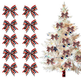 10 Pieces Veterans Day Bows For Wreath, Patriotic Wreath Bows Red Blue Natural Burlap Bows American Stars Craft Bows Christmas Decorations Tree Bows For Front Door Supplies