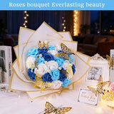 Valentine'S Day Roses Bouquet Kit, Artificial Blue Rose Bouquet Everlasting Flowers Fake Bouquet For Valentines, Anniversary, Engagement, Wedding, Halloween, 24 Roses