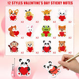 24 Pack Valentine'S Day Sticky Notes Memo Pads Red Heart Animal 12 Designs Self Adhesive Notepads For Valentines Holiday Office School Supplies Party Favors, 20 Sheets Each