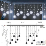 Christmas White Icicle Lights With Snowflake, 150 Led Curtain Lights With 8 Lighting Modes, Plug In Twinkle Lights For H