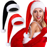 2 Pcs Santa Hat, Adults 30 Inch Black And Red Plush Deluxe Long Christmas Xmas Hat For Festival