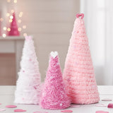Valentines Day Table Decor Decorations: 3Pcs 10.5" 8" 6" Pink White Plush Fur Cone Valentine Trees With Pearls Heart Topper, Valentine Indoor Decor For The Home Tiered Tray Gift For Her