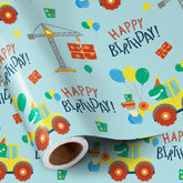 Birthday Wrapping Paper For Kids Boys, Mini Roll, Blue Dinosaur Truck With Balloons Happy Birthday Design Gift Wrap Paper Perfect For Boys' Party Gifts, 17 Inches X 16.4 Feet