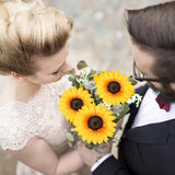 Artificial Sunflower Bouquet, 6 Packs 25.5Inch Long Stems Yellow Silk Flowers For Home Wedding Fall Decorations