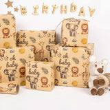 Baby Shower Kraft Wrapping Paper Roll For Kids Boys Girls - Cute Safari Animals & Oh Baby Baby Gift Wrap For Birthday, Holiday, Baby Shower, Summer Party Favor - 17 In X 20 Ft(Total 28.5Sq.Ft)