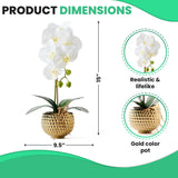 Orchids Artificial Flowers, 15" Faux Orchid In Gold Flower Pot Real Touch Flowers In Pot Large Flower Arrangements Artificial Centerpiece For Home Living Room Bathroom Kitchen Decoration (White)