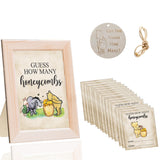 Classic The Winnie Bear Guess How Many Honeycombs Game- Perfect For Baby Showers, Newborn Parties & Birthdays Decorations | Wood Frame + Sign + Guest Game Card - 40 Pcs Set