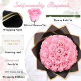 Pink Glitter Roses Bouquet, Diy Fake Flowers Bouquet, Artificial Rose Bouquet For Valentines, Anniversary, Engagement, Wedding, 36 Roses