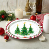 Christmas Tree Oval Paper Plates 10" X 12" Large Holiday Disposable Dinner Plates Merry Christmas Tableware For Xmas Party Supplies