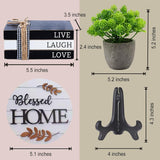 Farmhouse Family Tiered Tray, Mini Wooden Book Stacks Live Laugh Love Blessed Home, Black And White Home Decor For Housewarming Gifts (Blessed Home)