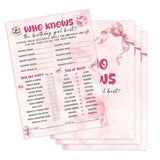 Who Knows The Birthday Girl Best, 25 Pcs Pink Bow Birthday Party Game Cards For Girls, Slumber Sleepover Party Games Decorations Supplies - A03