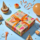30" X 32.8' Birthday Wrapping Paper Large Kraft Paper Roll For Boys Girls, Jumbo Roll, Colorful Text Happy Birthday And Stars Design Craft Gift Wrap Great For Party, Holiday, 82 Sq. Ft.