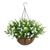 Artificial Hanging Flowers Basket, 12 Uv-Resistant Bundles Of Realistic Fake Flowers, Faux Plants For Outdoor Decor, Home, Garden, Porch, Patio, Spring & Summer Decorations, White