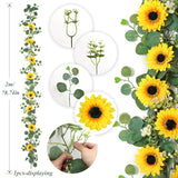 Artificial Sunflower Garland, 2 Packs 6Ft Silk Sunflowers Vines Hanging Flowers Garland With Green Leaves For Party Baby Shower Birthday Wedding Room Decor