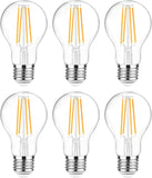 A19 LED Filament Light Bulbs 6 Pack 60W Equivalent 2700K Warm White E26 Clear Glass Non Dimmable