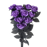 10Pcs Artificial Black Rose Flowers, Single Stem Fake Silk Flowers Bridal Wedding Bouquet (Purple/10Pcs)