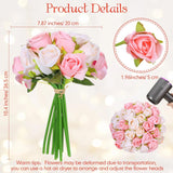 96 Heads 8 Bouquets Artificial Rose Flowers Bouquet Flower Roses With Stems Fake Roses Wedding Floral Arrangements Centerpiece For Home Table Bridal Party Decor, Champagne And Pink