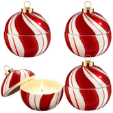 4 Pcs Christmas Candy Cane Stripe Candles 3.5" Unscented Red And White Stripe Christmas Candle With Ceramic Jar Xmas Table Decorations For Winter Home Party Supplies Gift, Burning 10-13 Hour