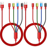 2 Pack 6FT 4 in 1 Multi Charging Cable 3.5A Braided USB Cable for iPhone Samsung