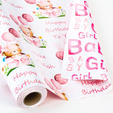 Pink Bear Baby Wrapping Paper Roll, Cute Baby Girl Gift Wrap Paper, Pastel Bear Balloon Theme Baby Shower Wrapping Paper For Girl 1St Birthday, Newbaby Celebrations (Mini Roll, 17 In X 33Ft)