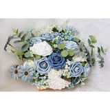 Artificial Flowers Dusty Blue Flowers Combo Wedding Flowers For Diy Bouquets Centerpieces Floral Arrangements Bridal Shower Baby Shower Party Home Decorations (Demure Dusty Blue)