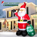 7 Ft Christmas Inflatable Santa Claus With Green Gift Bag, Blow Up Santa Claus Built-In Led Lights, Xmas Inflatable Indo