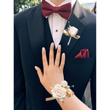 Champagne Corsage And Boutonniere Set For Bride Groom, Artificial Rose Flower Wrist Corsage Bracelets Homecoming Flowers Prom Suit Accessories Boutonniere For Wedding Decorations