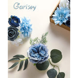 Artificial Flowers Combo Box Set Dusty Blue Flowers For Diy Wedding Bouquet Arrangements Bridal Shower Party Home Decorations(White Blue Rose)