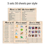 80Th Birthday Party Games, Born In 1946 Games Bundle, Set Of 5 Activities For 10 Guests, Birthday Party Supplies For Adults, Pack Of 50 Cards